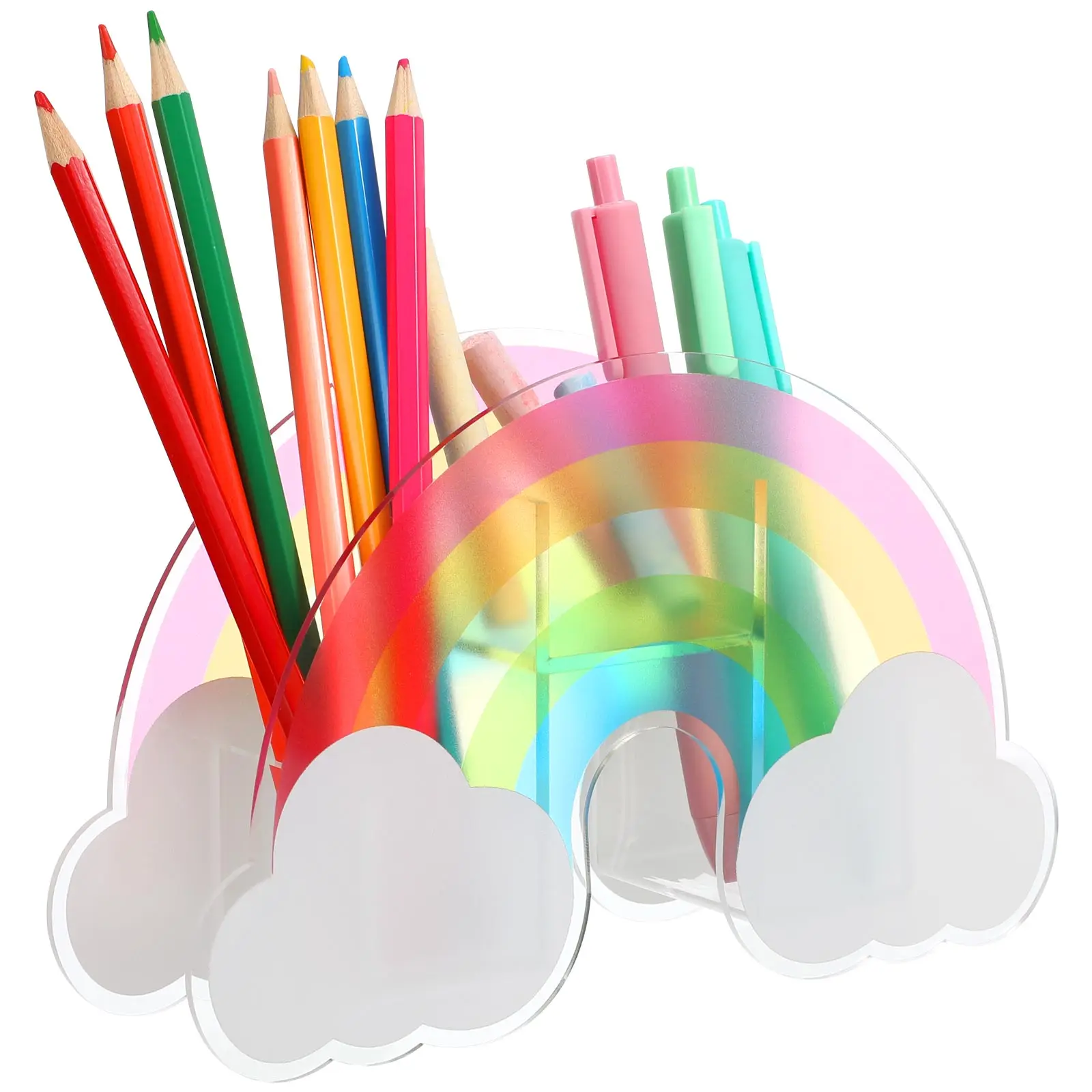 

1pc Rainbow Makeup Brush Holder Desk Organizer Acrylic Pen Container Pencil Stand Storage Cute Creative Student Accessories