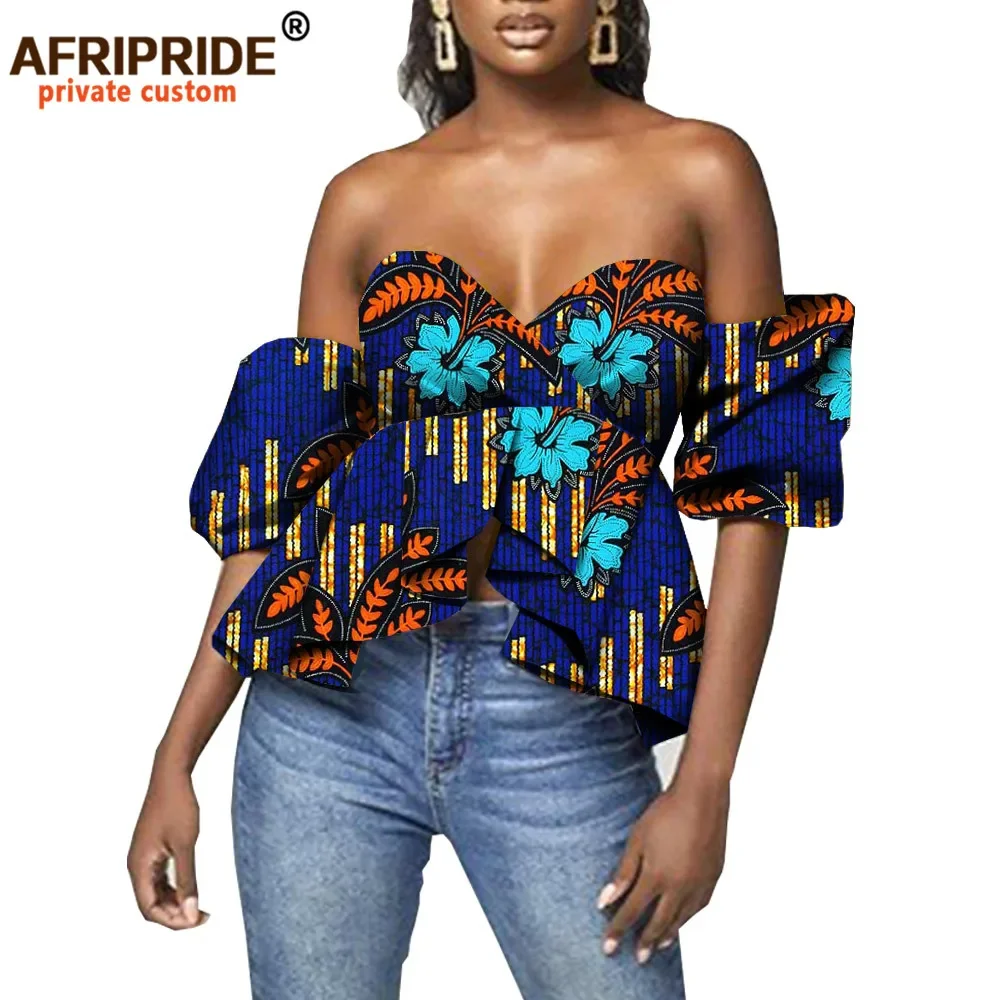 African Shirts for Women Dashiki Printed Shirt Fashion Sexy Party Evening Ankara Attire Plus Size Wear Wax Cotton A2022001