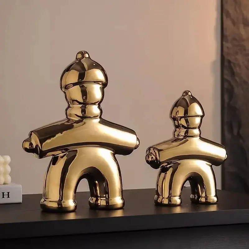 Ceramic Handicrafts Chinese Traditional Retro Abstract Sculpture History Human-shaped Sculpture Gold Font Decorative Figurines