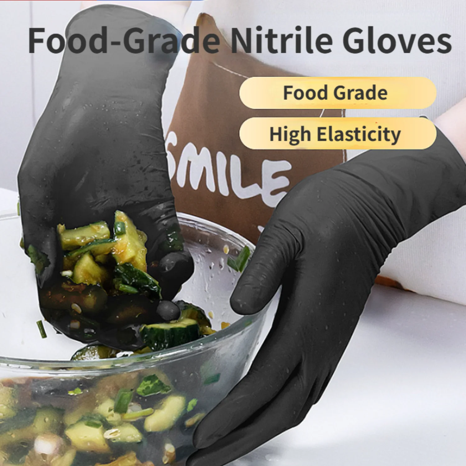 Chef's Black Disposable Nitrile Gloves, Food Grade  Cooking Nitrile Rubber Gloves