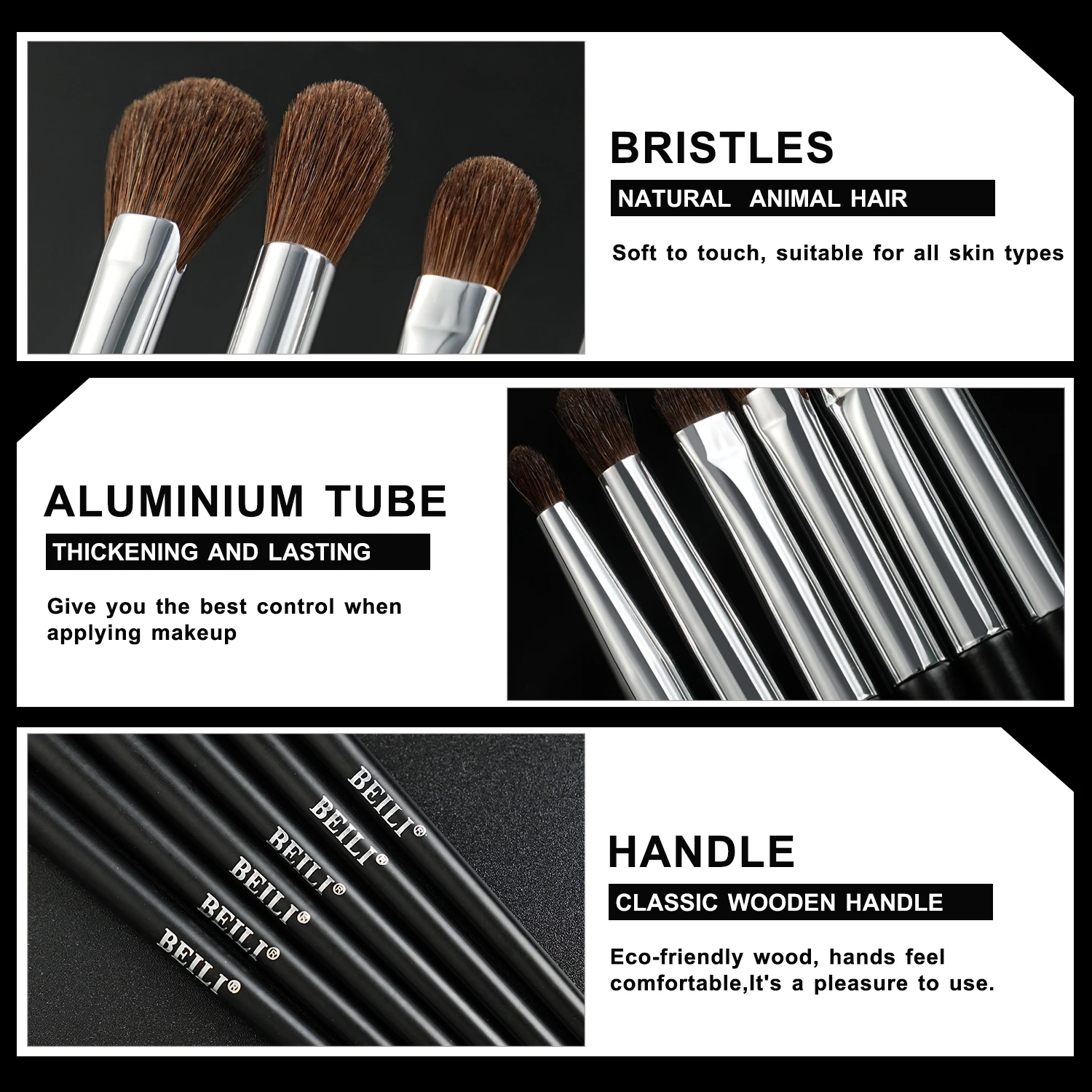 BEILI 6pcs Eye Makeup Brush Set With Bag Professional Eyeshadow Eyebrow Eyeliner Concealer Brush Makeup Tools for Women