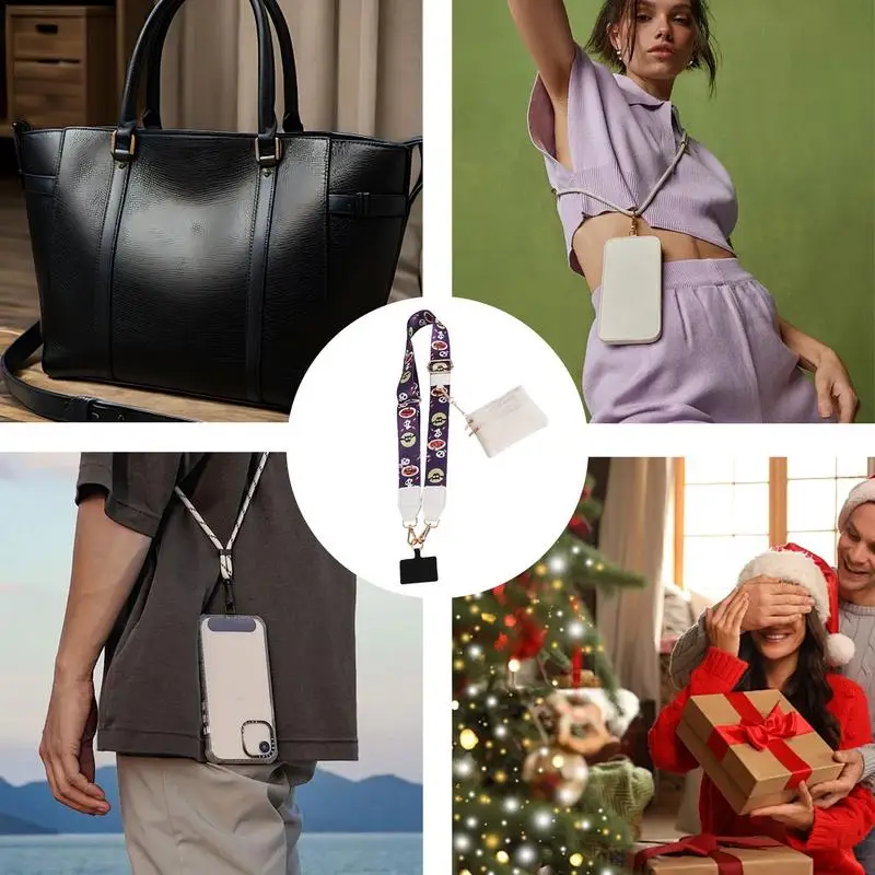 Cinturino per telefono cordino cinturino per collo natalizio con custodia con cerniera Design regolabile decorazione per cordino per viaggi di lavoro ogni giorno