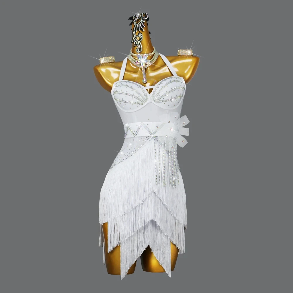 

Latin Dance Costume Dancewear Dress New Women Elegant Sexy Ballroom Party 2025 Prom Suit Evening Practice White Carnival Clothes