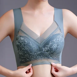 Large size lace underwear for women with big breasts no traces no wires gathered anti-sagging sports vest ice silk bra