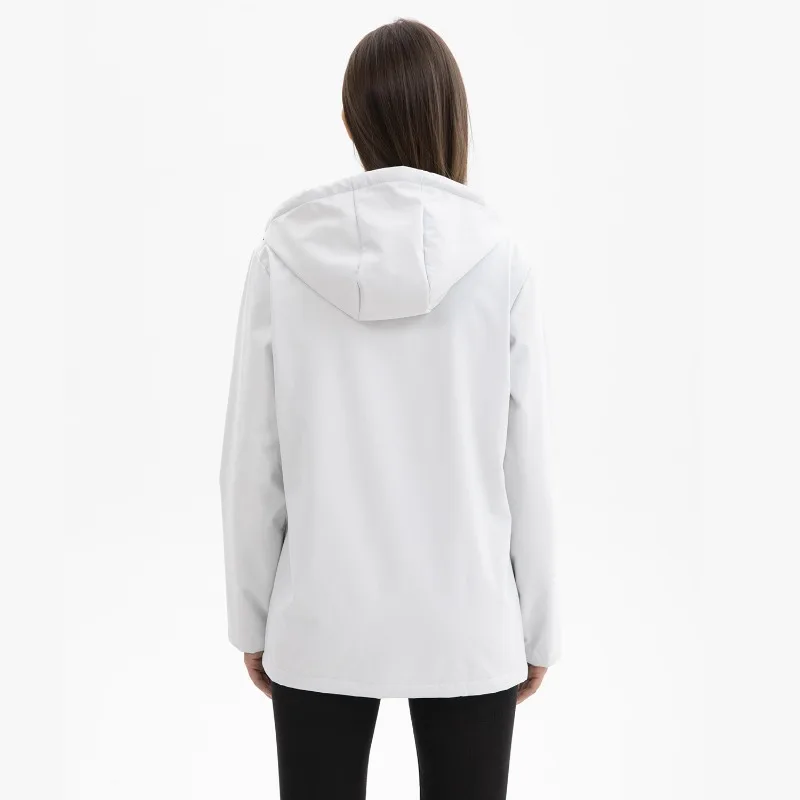 2025 New Women's Spring and Autumn Hooded Windbreaker, Composite Fleece Lined, Water-Repellent, Long-Sleeved Coat