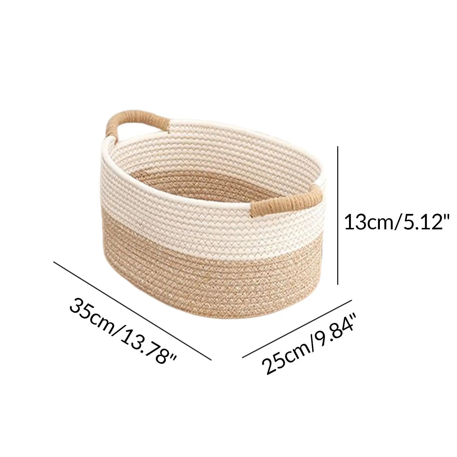 Small Woven Cotton Rope Storage Basket with Handle Rectangle Bin for Laundry Sundries and Toys