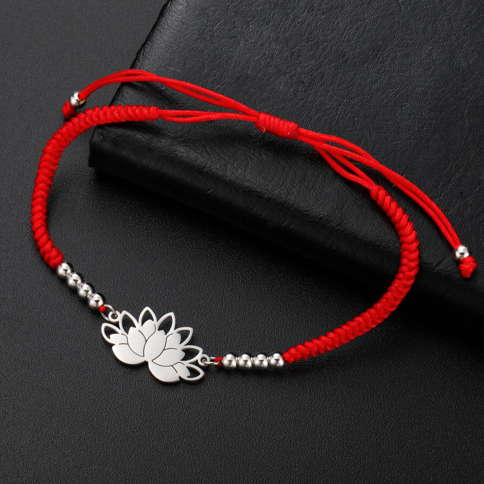 LIKGREAT Lotus Flower Bracelet Adjustable Woven Bracelets for Women Boho Yoga Meditation Stainless Steel Jewelry Protection Gift