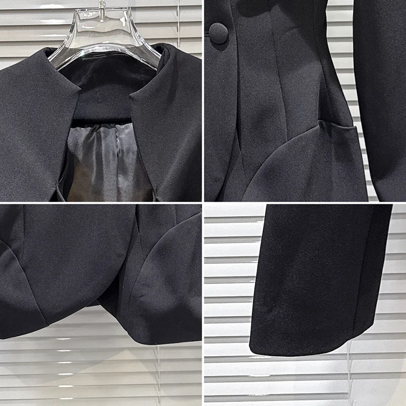 KBQ Solid Spliced Button Slimming Casual Short Jackets For Women V Neck Long Sleeve Autumn Temperament Jacket Female Fashion New