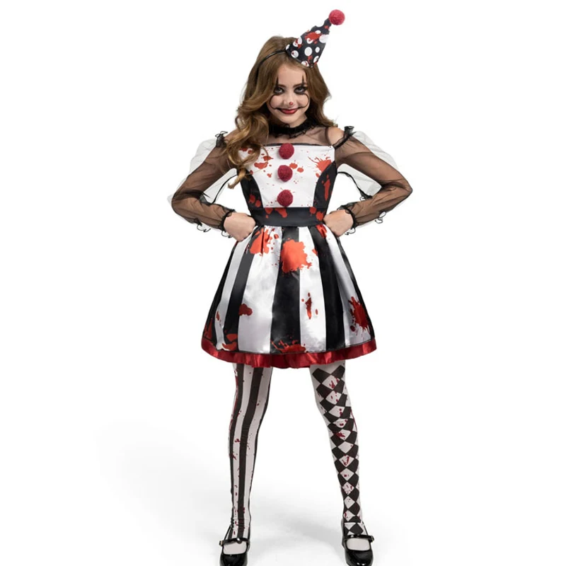 

Пурим жуткий клоун для девочек, костюм кровавого шута Арлекин, зеркальный косплей, карнавал, Хэллоуин, нарядное праздничное платье