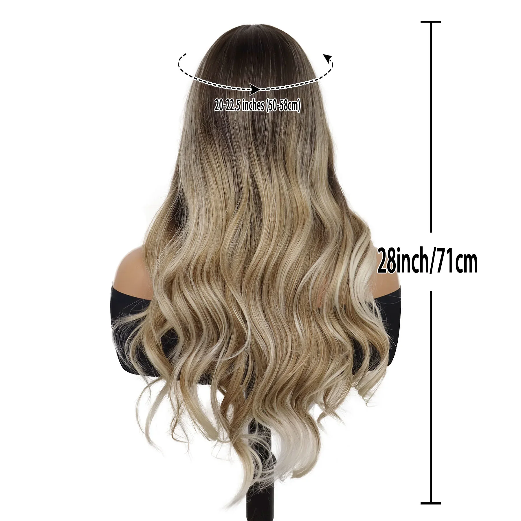 Synthetische lange gewellte Perücken für Frauen natürliche Frisur Drag Queen Perücke mit Pony Gradient blonde Ombre Perücken braunes Haar volle Perücke