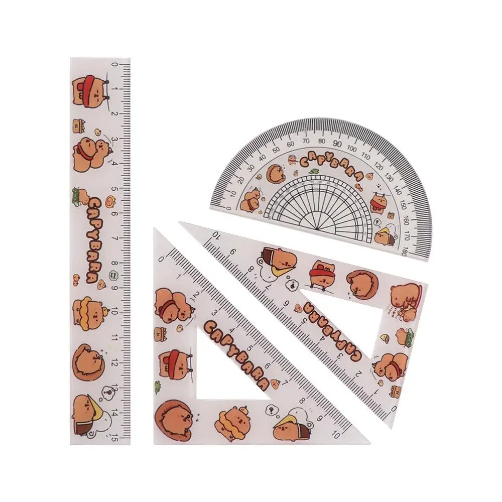 

Creative Ruler Four-piece Set Cute Stationery Triangle Protractor Set Acrylic Cartoon Capybara Pattern Ruler Set Children