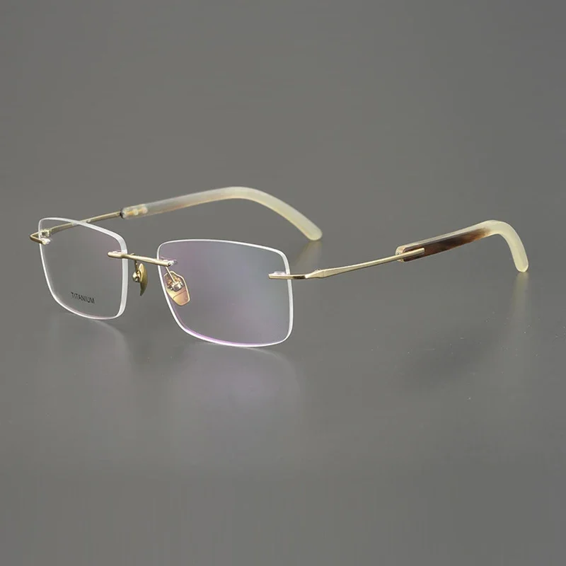 Natural Buffalo Horn Pure Titanium Square Rimless Frames Optical Glasses Can Be Customized Lenses for Men and Women Frames