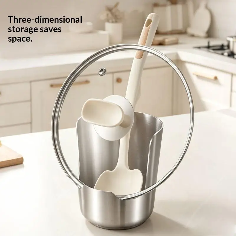 2in1 Stainless Steel Spoon Holder Rack Lid And Utensil Holder Multipurpose Kitchen Organizer For Spoons Ladles Cutting