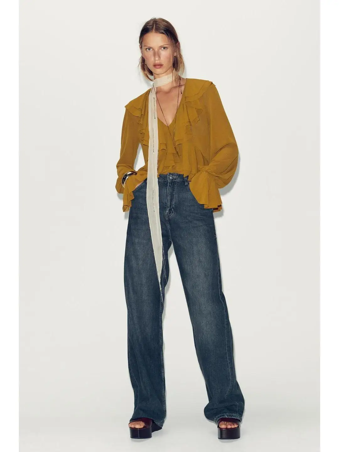 غير متناظرة طويلة Sve V-Ne أعلى ثنيات طبقات الزخرفية مستودع العمل أوائل الخريف Faion المرأة سليم صالح ملابس داخلية