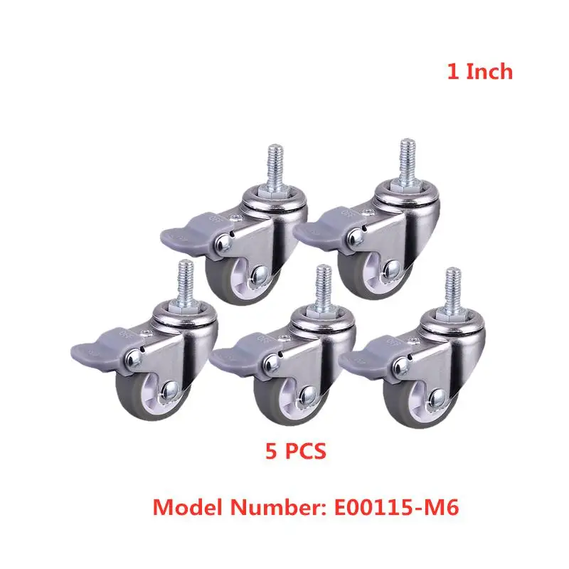 

5 Pcs/lot 1 Inch Gray Tpe Screw Brake Wheel M6 With Lock Pulley Beauty Instrument Universal Caster