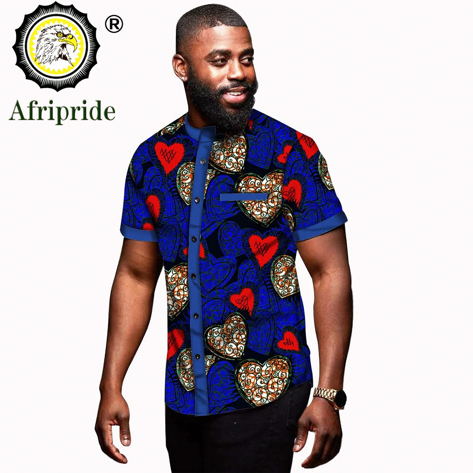 2024 african men clothing dashiki top print shirt short sleeve summer casual blouse ankara fabric bazin riche AFRIPRIDE S1912005