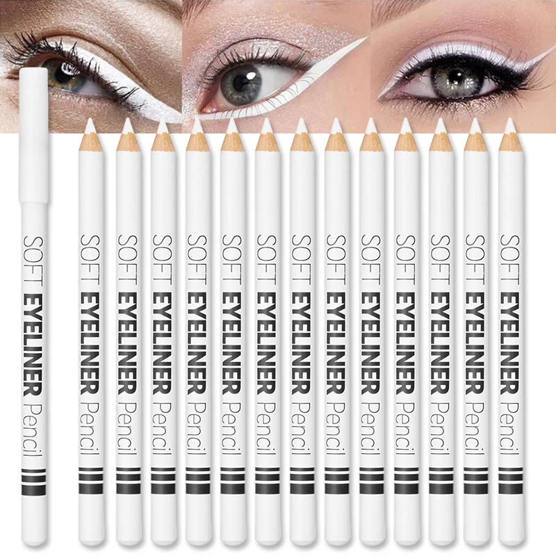 1/12pcs White Eyeliner Makeup Smooth Easy To Wear Lasting Eyes Brightener Waterproof Fashion Eyes Liner Pencils Eye Makeup Tool