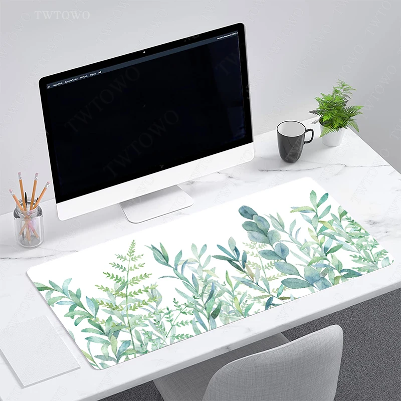 Green Leaf Plant Mouse Pad Gamer XL Home Large HD Mousepad XXL Playmat Natural Rubber Office Carpet Soft PC Table Mat Mouse Mat