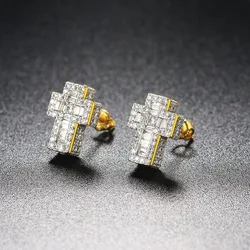 Luxury Punk Cross Earrings for Men Iced Out Zirconia Hiphop Stud Earring Gold Color Women's Accessories Fashion Jewellery OHE129