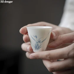 Ceramic Jade Clay Orchid Single Cup White Porcelain Chinese Style Kungfu Tea Cup Hand-painted Orchid Small Tea Cup