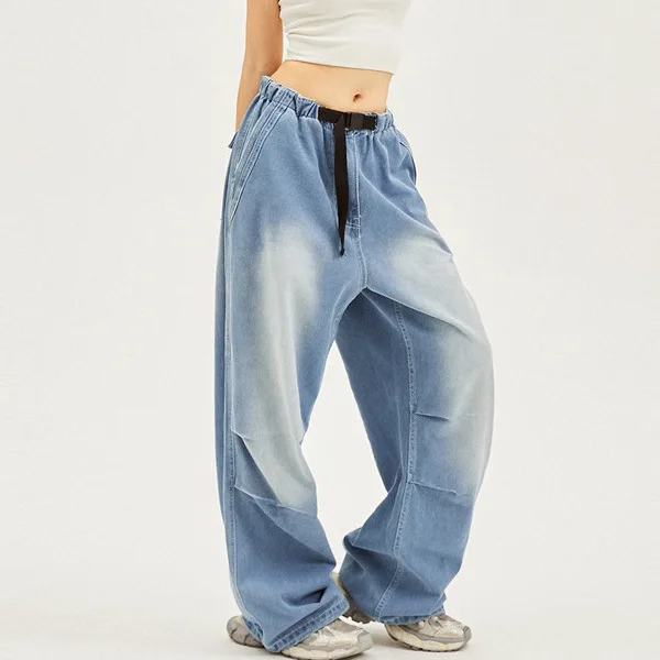 

2026 New Cross Border Fashion Women's American Street Washed Stone Washed Jeans Hip Hop Jazz Wide Leg Baggy Denim Pants
