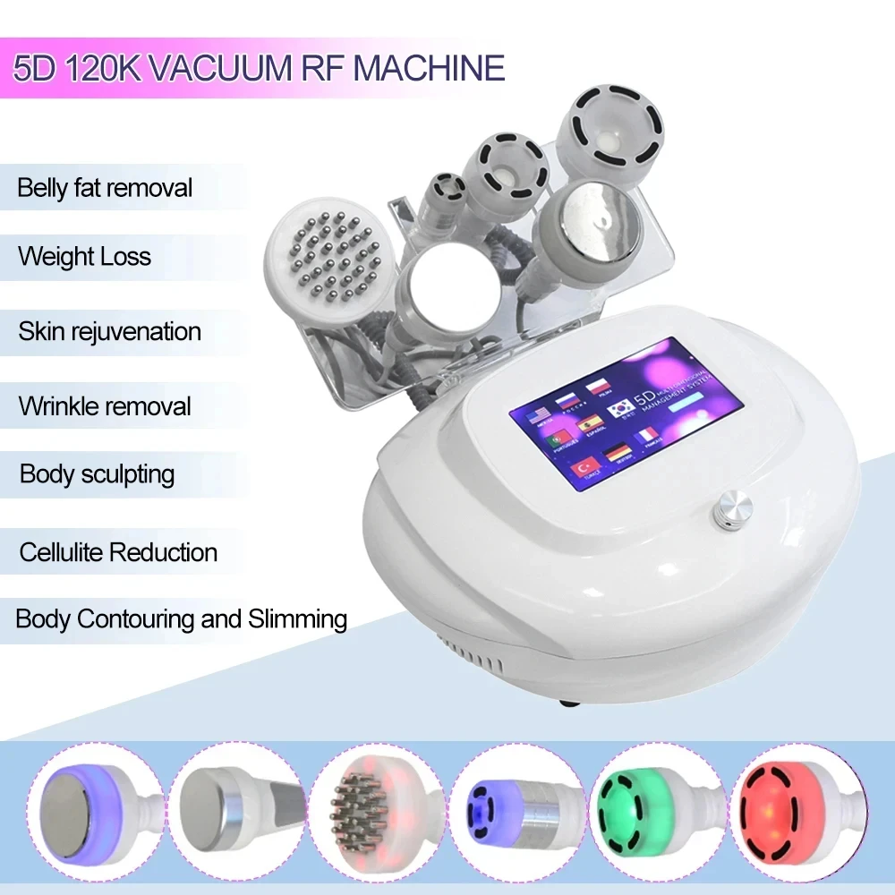 

Newest 5D 120K Vacuum RF Slimming Machine 6 in 1 Ultrasonic Cavitation Anti Cellulite Body Massage Face Lfiting Device