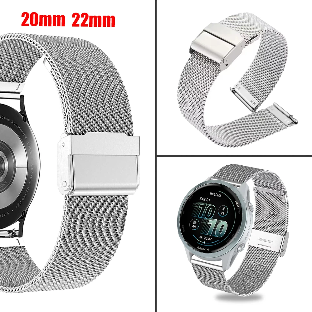 ガーミン フォアランナー 570 165 245 265 ステンレススチールバンド Vivoactive 6 5 4/Venu 3 2 ブレスレット 20mm 22mm アクセサリー用交換バンド