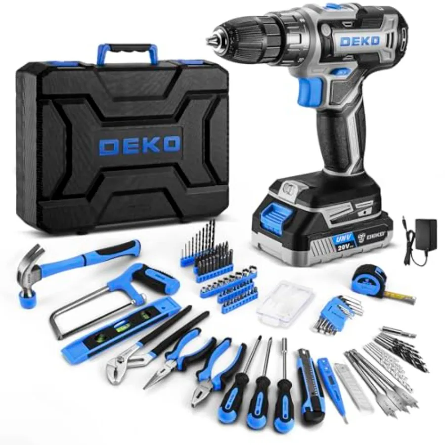 

Blue Drill Tool Kit Set: 20V Cordless Power Drill Tool Box with Battery Electric Drill Driver for Men Home Hand Repair Basic To