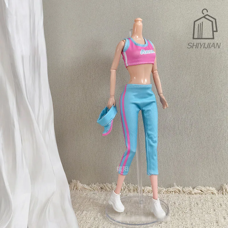 1/6 Doll Clothes Accessories Fashion Sports Casual Baseball Set Pink Vest+Blue Trousers+Sun Hat For 30cm FR Babi Supermodel Doll