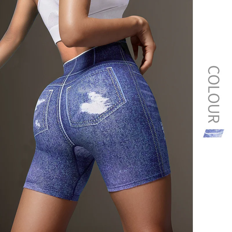 Women's Sports High Waist Shorts Hip Lifting and Body Shaping Jean Legging Elasticity Comfortable Leggings Imitation Denim