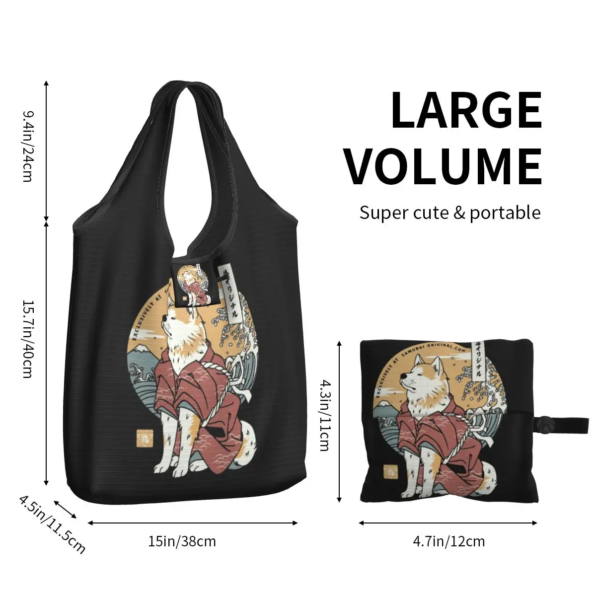 Custom Cute Printing Akita Dog Samurai Warrior Shopping Tote Bags Portable Shopper Shoulder Japanese Cartoon Animal Handbag