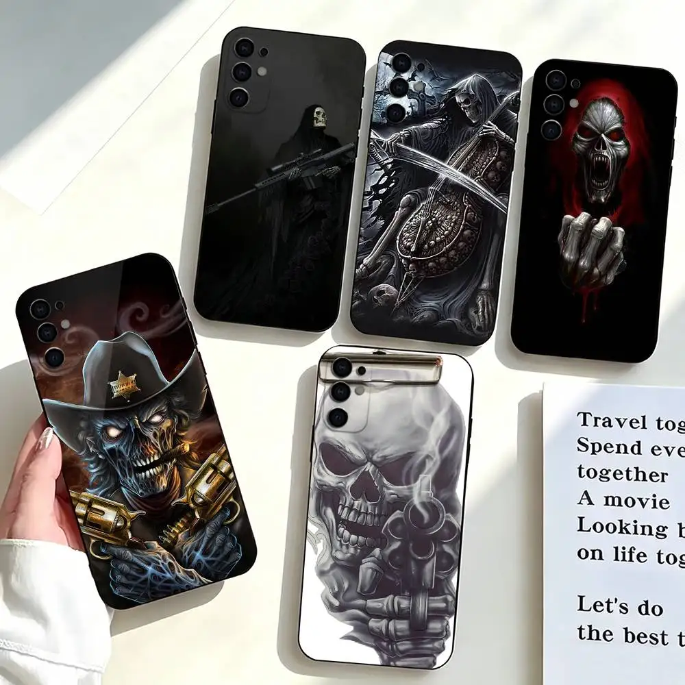 Reaper-r Skull-l Skeleton-n Gun  Phone Case Black Silicone Soft For Samsung S25,S24,S21,S22,S23,S30,Ultra,S20,Plus,Fe,Lite