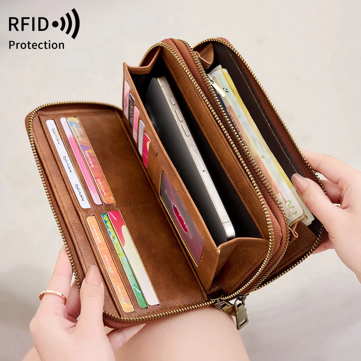 موضة المرأة محفظة طويلة بولي Leather جلد كبير السيدات الهاتف حقيبة المال محفظة نسائية للعملات المعدنية خمر سستة الإناث حقيبة صغيرة بطاقة الائتمان 2025