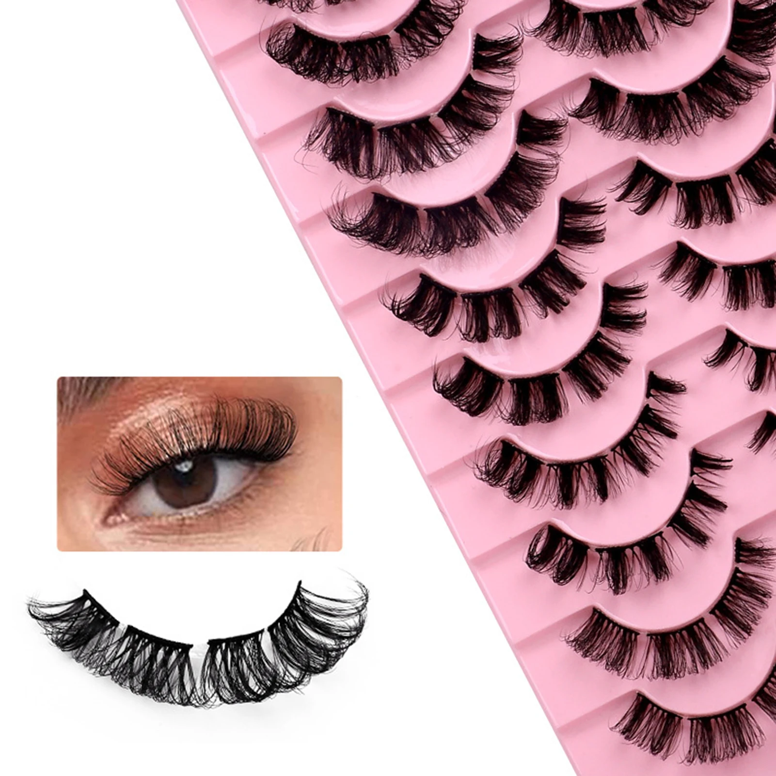 10 Pairs Simulation False Eyelashes Fluffy Volume Lengthening Premium Russian DD Curl Eyelashes Eye Makeup Accessory PR Sale