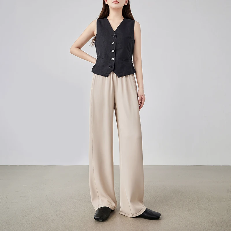 Toyoutth calças casuais femininas 2025 verão novo emendado cintura elástica em linha reta perna larga esportes calças casuais 8527083