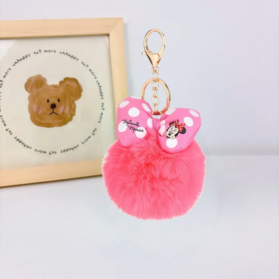

Disney Minnie Mickey Mouse Plush Keychains Cartoon Polka Dot Bow Pom-Pom Key Ring Pendant Car Bag Ornament Girl Child Gift Toy