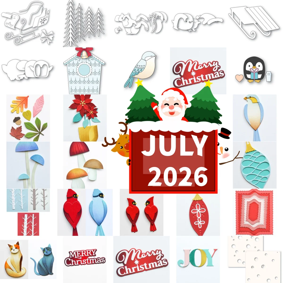 July 2026 Christmas Sled Acorn Squirrel Penguin Birdhouse Metal Cutting Dies Stencil for Making Card Scrapbook Craft Template