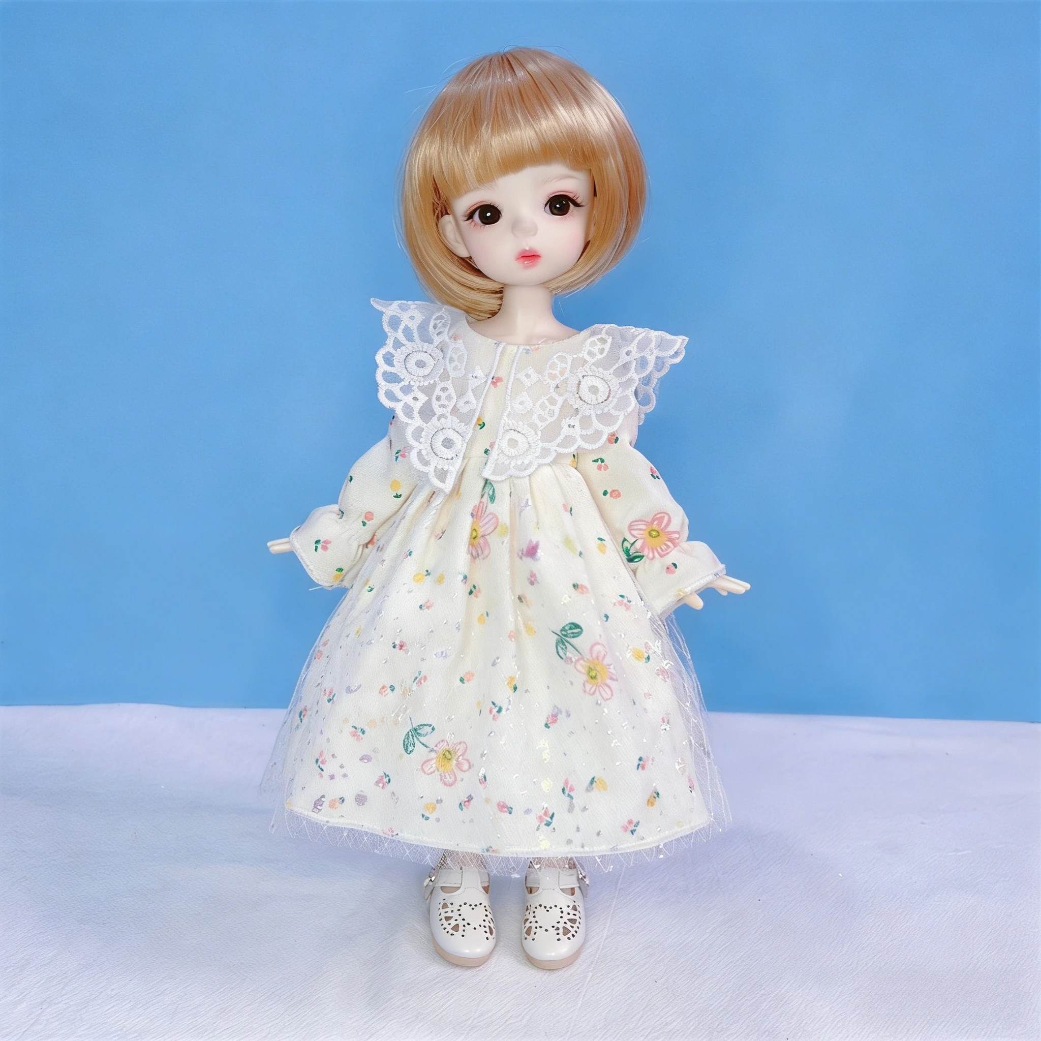 Nowy Zestaw Sukienki Lolita Gwieździsta Noc dla Lalki BJD 6-punktowej, Złote Koronkowe Wykończenie, Spódnica z Nadrukiem Nieba, Strój dla Lalek 30 cm, Akcesoria do Przebierania, Prezenty