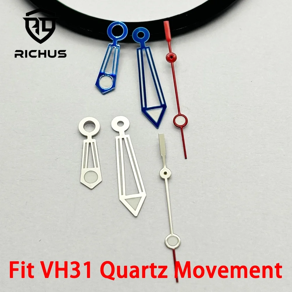 RICHUS VH31 grün leuchtende Uhrzeiger, 8,9 mm x 13 mm x 14 mm, Silber/Blau – passend für VH31-Uhrwerk, Uhrenzubehör