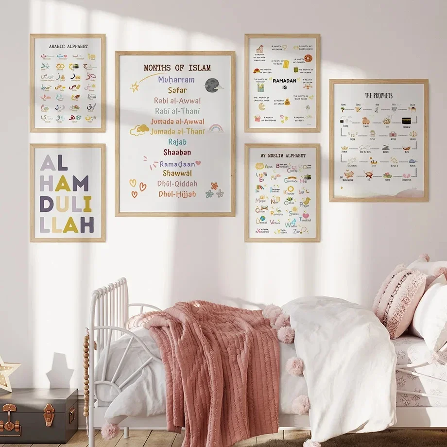 Islam Muslim Prophets Arabic Alphabet Allah Quran Personalization Children Nursery Wall Art Painting Poster Baby Kids Room De