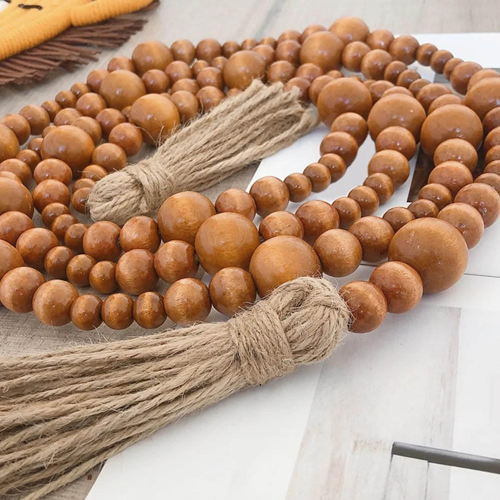 

Wood Tassel Bead Garland Hanging Pendant Rustic Wall Decor Coffee Bar Home Party Decoration Wooden Beaded String