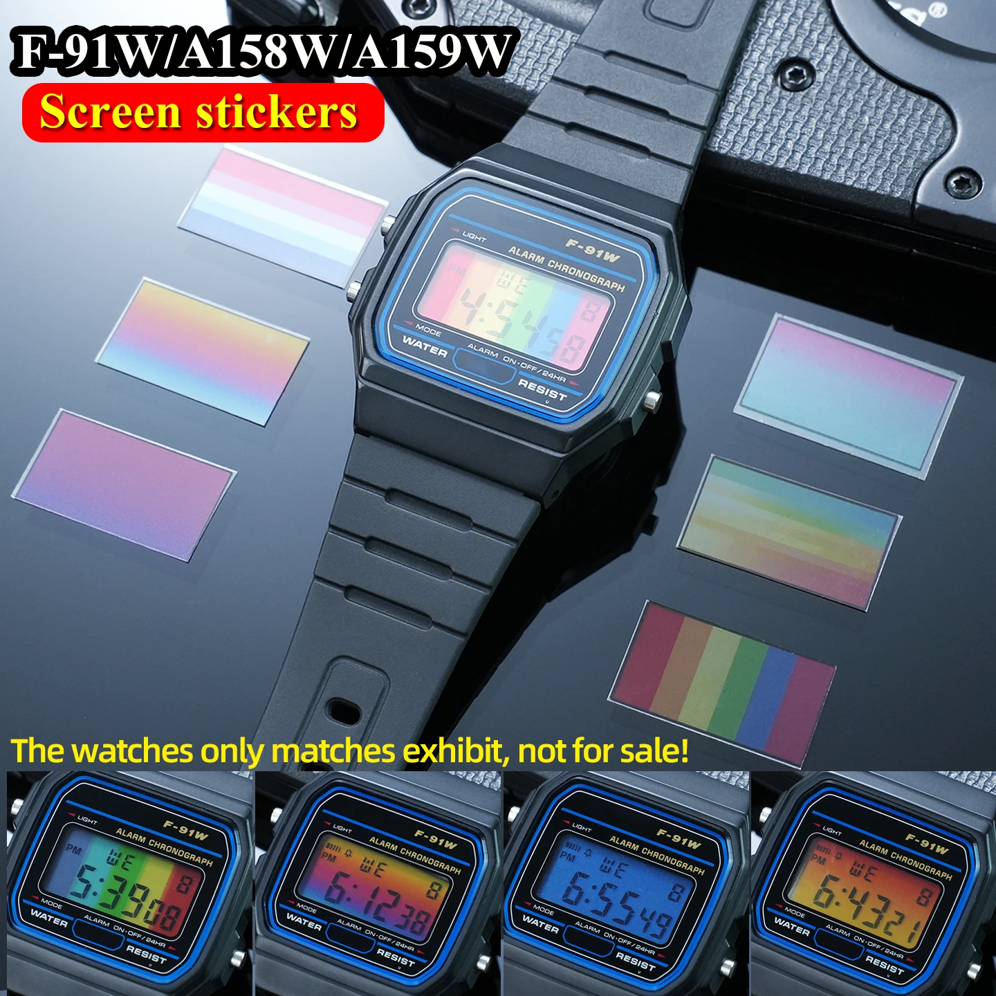 F91W Screen stickers Rainbow For Casio A158W A159W F-91W Display Screen Coating color DIY modification sticker Watch accessories