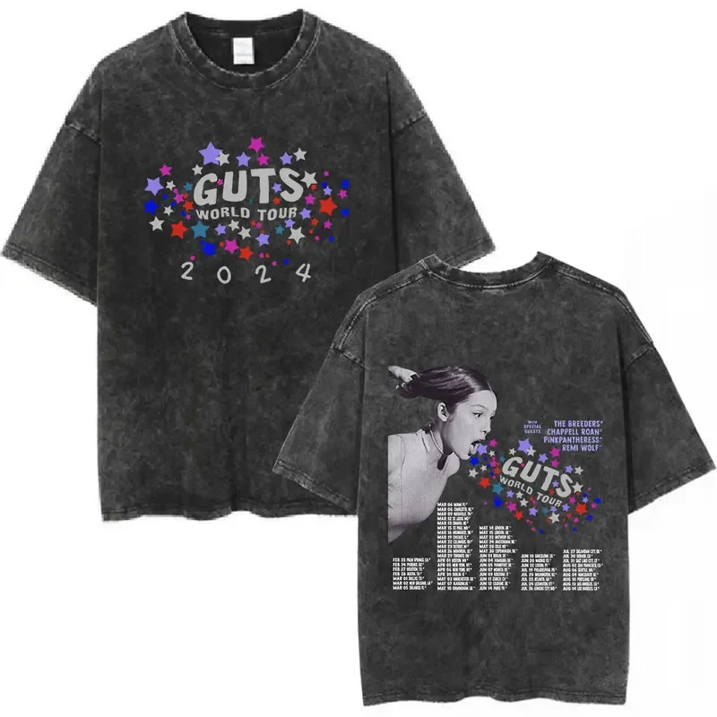 Sour Vampire Guts 2024 World Tour Vintage Washed T Shirts Men Women Fashion Hip Hop T-shirts Harajuku Casual Oversized T-shirt