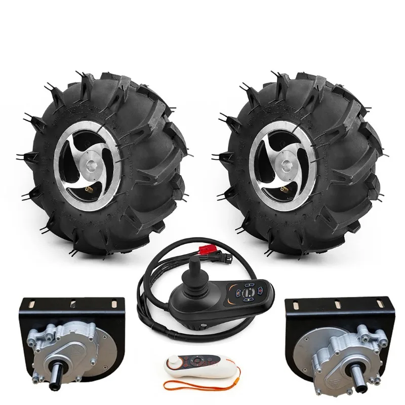 24V 500W Electric Trolley Kit with 10 Inch Wheel Dual Drive Motor Joystick Remote Control for DIY Golf Cart