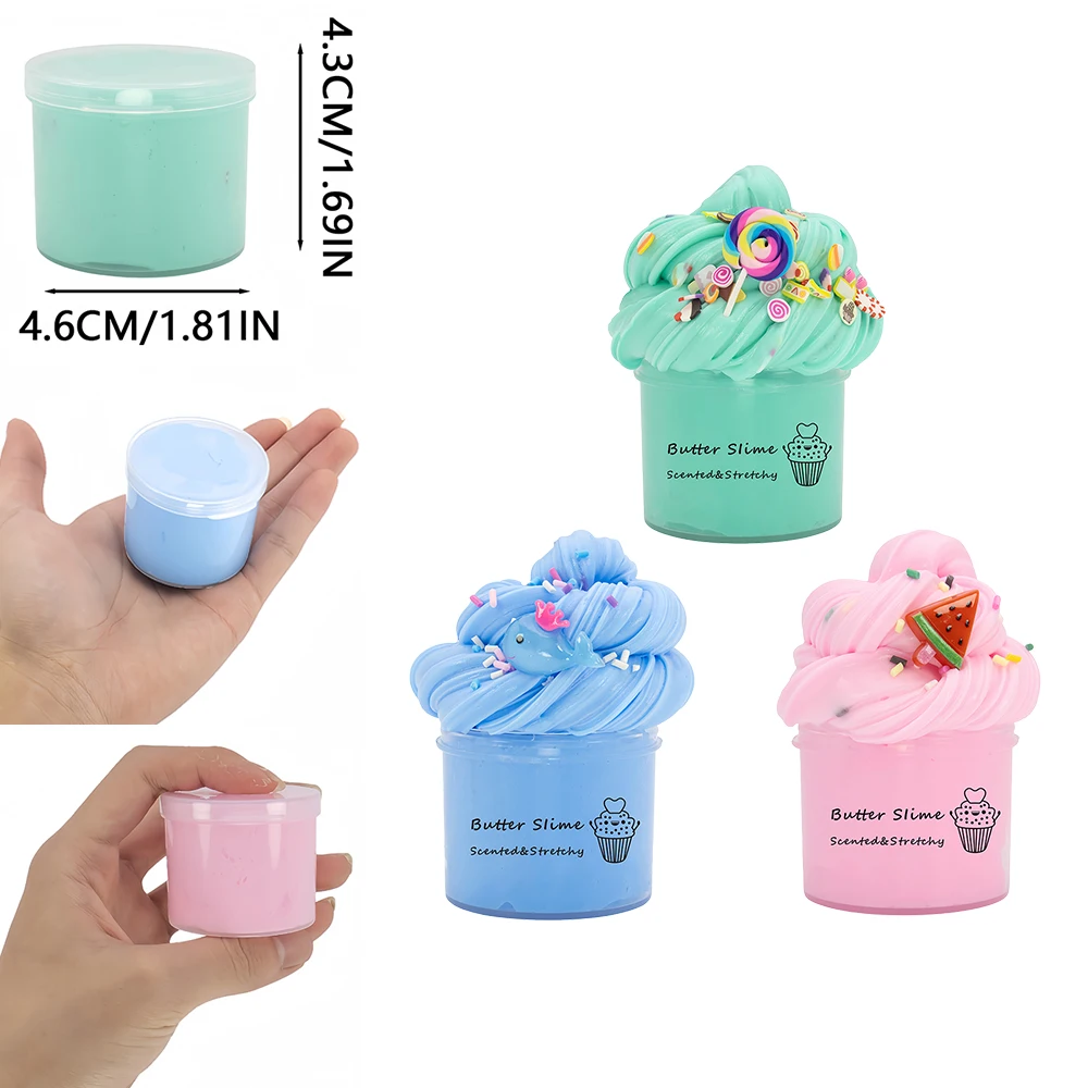 3Packs 70ml Slime Butter Soft Stretchy And Non-sticky Slime Kit Watermelon Cloud Slime DIY Making Set Scented Toys Favors Gifts