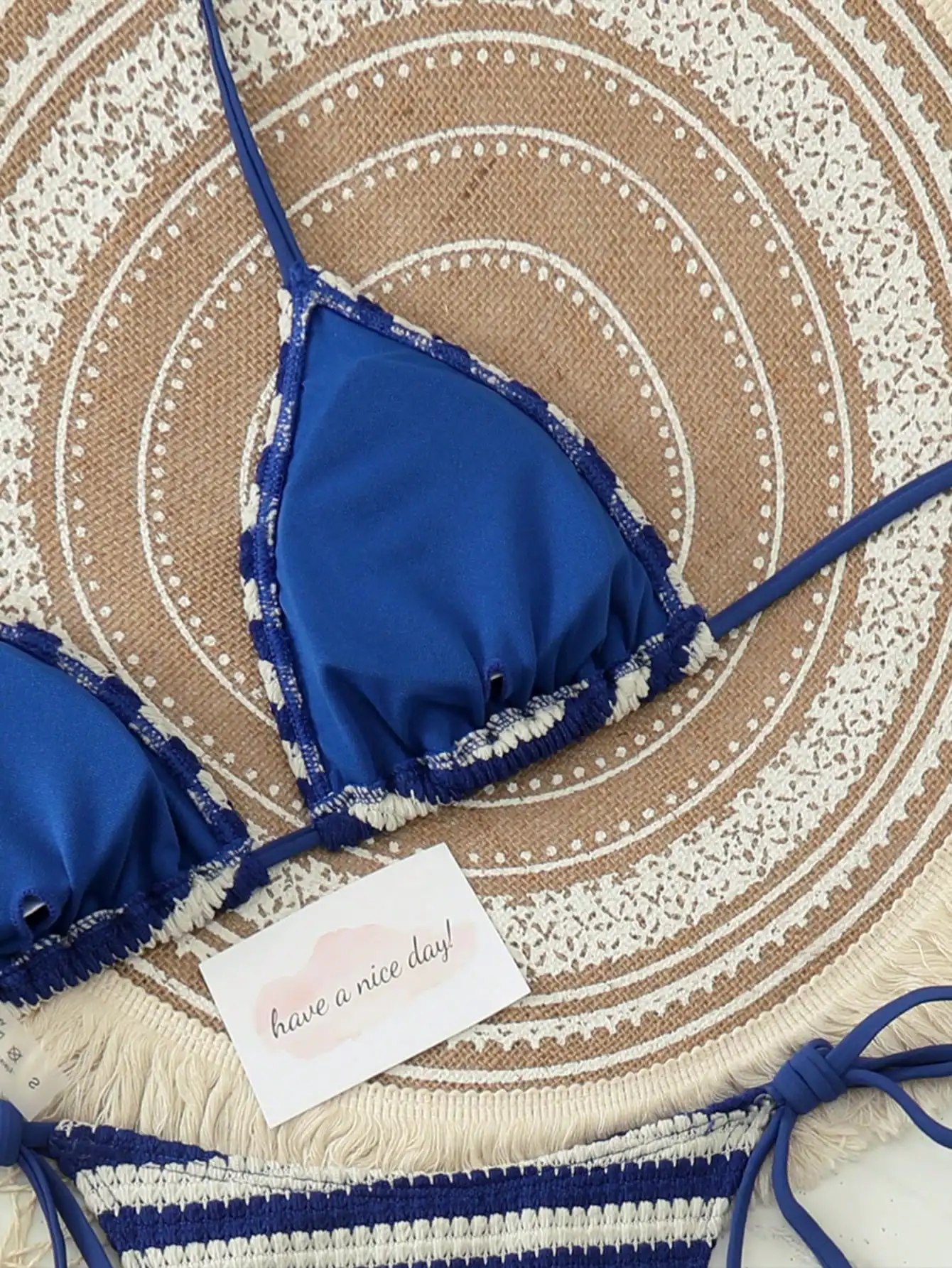 

Женский комплект бикини из 3 предметов, синий, в полоску, из текстурированной ткани, для пляжа и вечеринок у бассейна