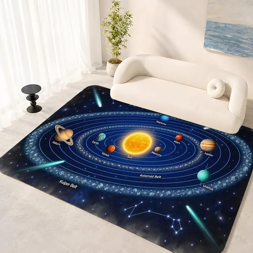 Solar System Planet Orbit Chart Floor Mat Flannel Rug Soft Non Slip Washable Door Mat For Bathroom Bedroom Kitchen Home Decor