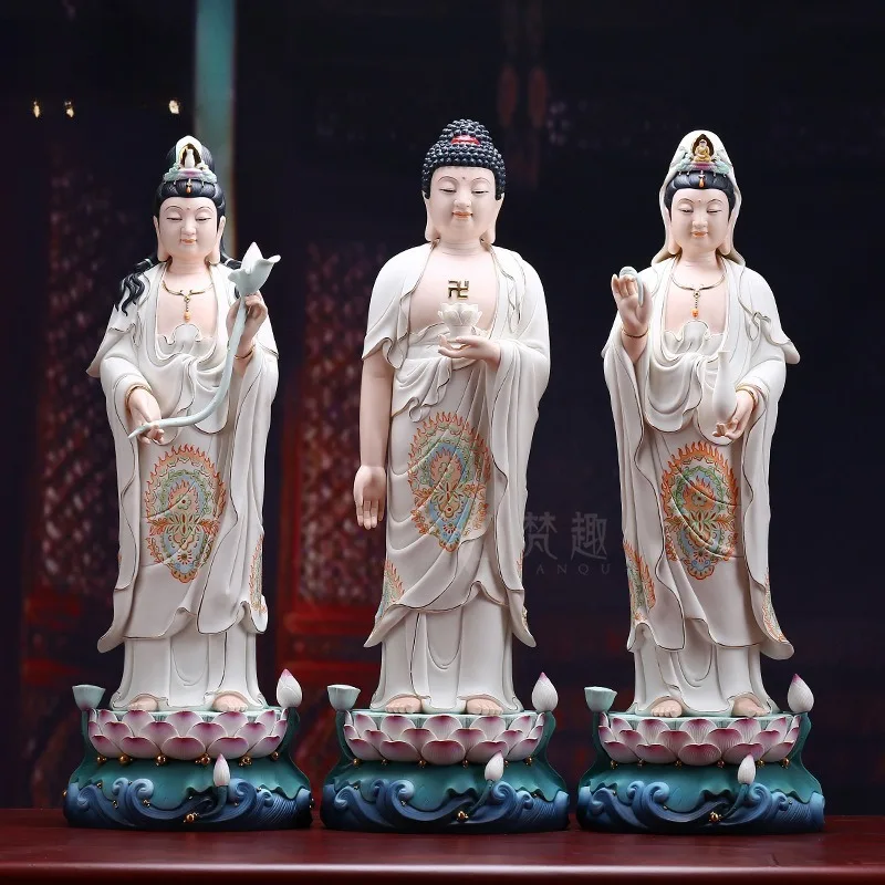 Three Sages Ornament Painted Amitabha Buddha Statue Guanyin Buddha Statue Guanyin Standing Statue