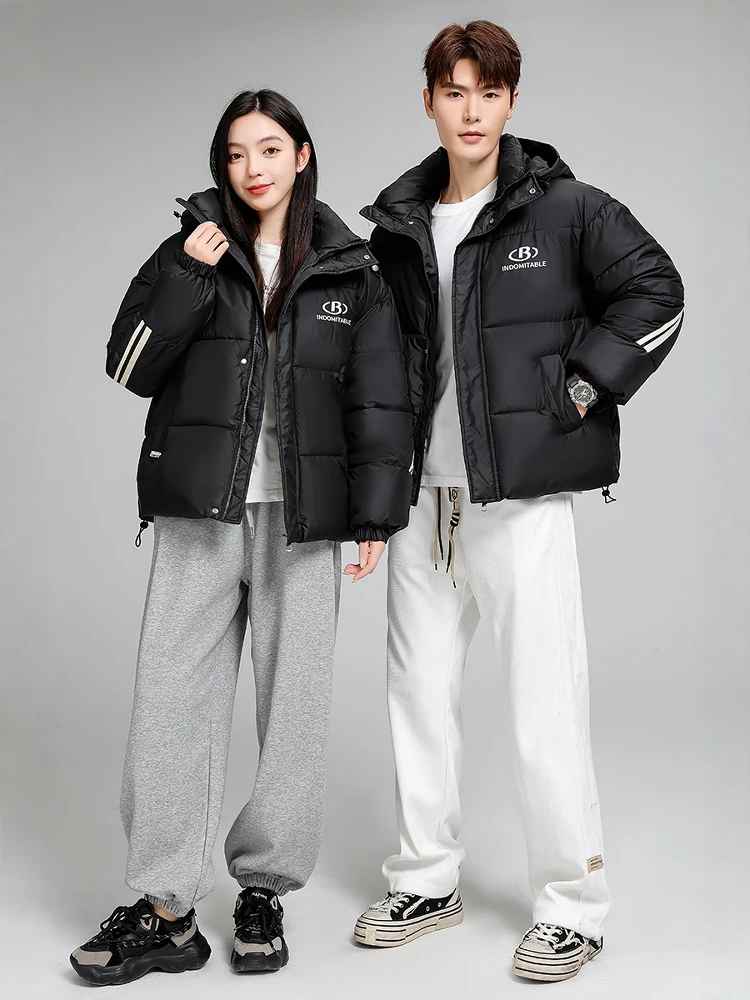 

Bla Simple down Cotton Jaet Men's Winter Thiened Loose Hooded Cotton Coat American Retro Sle Long Sve Zipper Closure