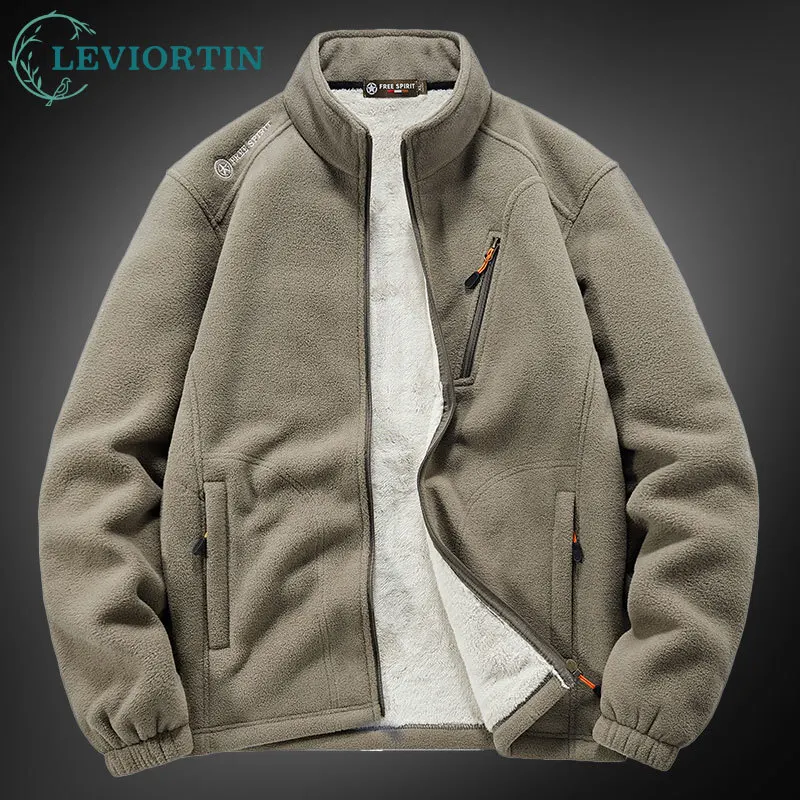 

Men's Warm Polar Fleece Jacket Autumn/Winter Outdoor Sports Breathable Windbreaker Stand Collar Zip Jackets With Multi Pocket